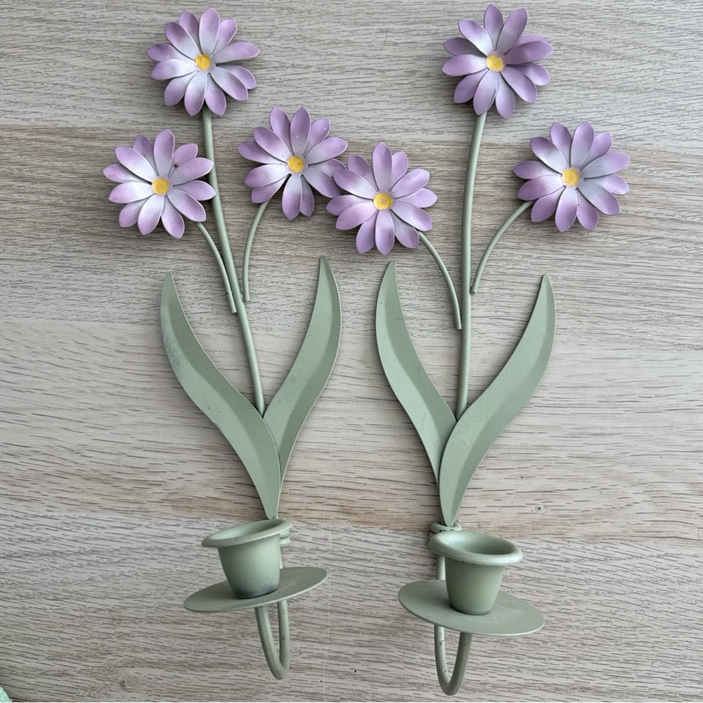 Lavender Metal Flower Wall Sconces - Set of 2